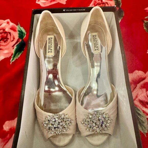 Badgley Mischka Sabine Light Pink Satin Crystal Bridal Wedding Heels Size 11 - Picture 5 of 16